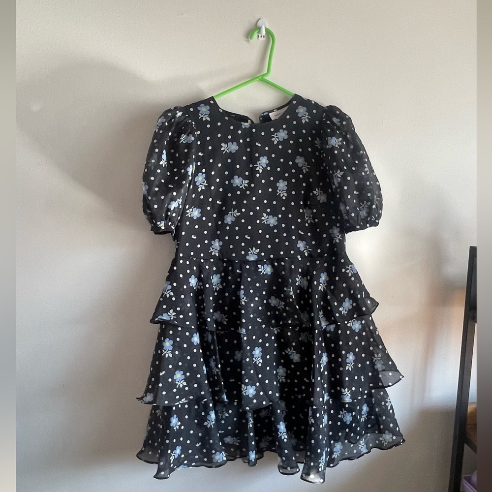 Sandy Liang x Target Black Polka dot Floral Babydoll Style Tiered Dress. Size XS